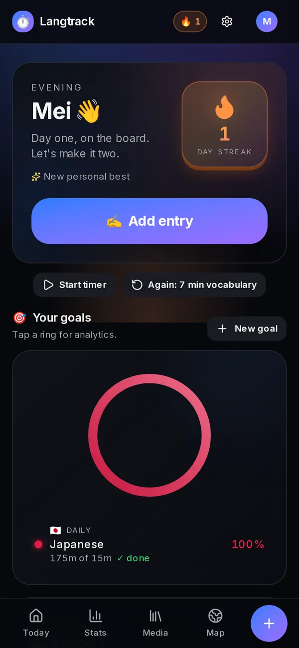 The Today screen on a phone with a full goal ring for Japanese.